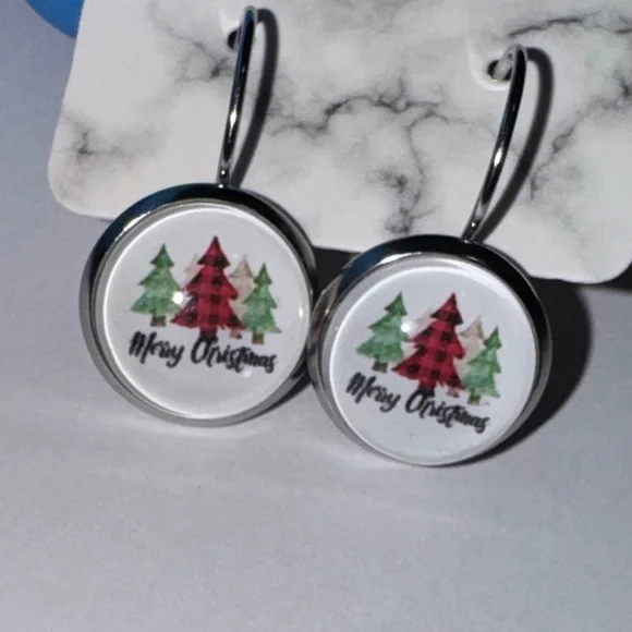 ❄️SALE! NEW Holiday Leverback Merry Christmas Earrings Metal & Glass - Picture 2 of 12